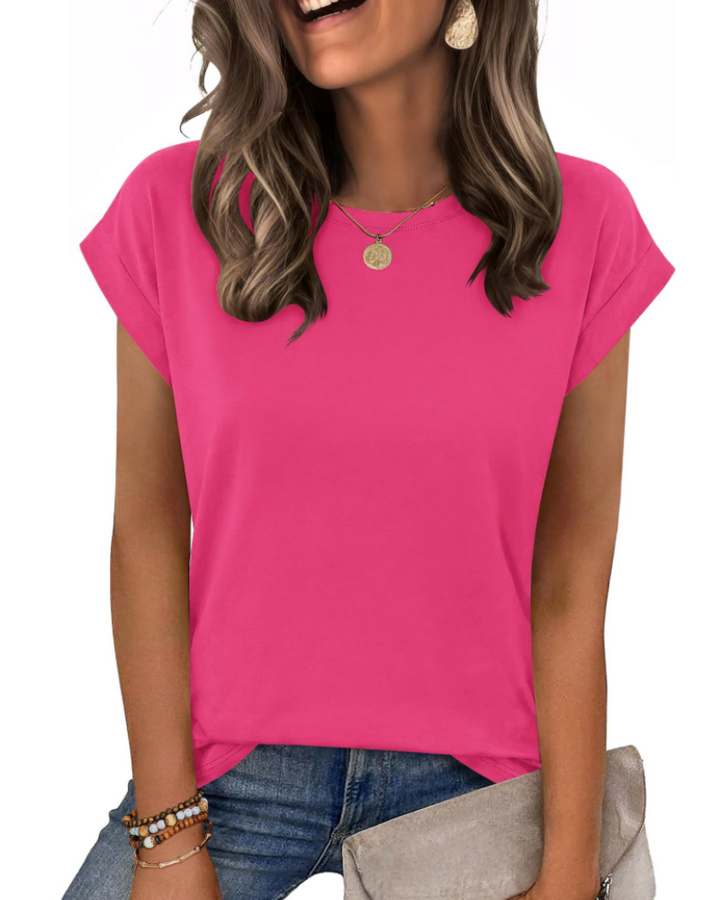 Nira Damen-T-Shirt – Rundhalsausschnitt, Cap-Sleeve-Ärmel & vielseitiges elegantes Casual-Top