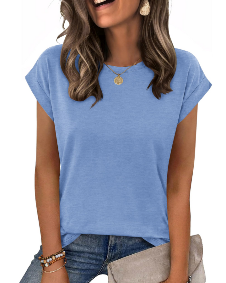 Nira Damen-T-Shirt – Rundhalsausschnitt, Cap-Sleeve-Ärmel & vielseitiges elegantes Casual-Top