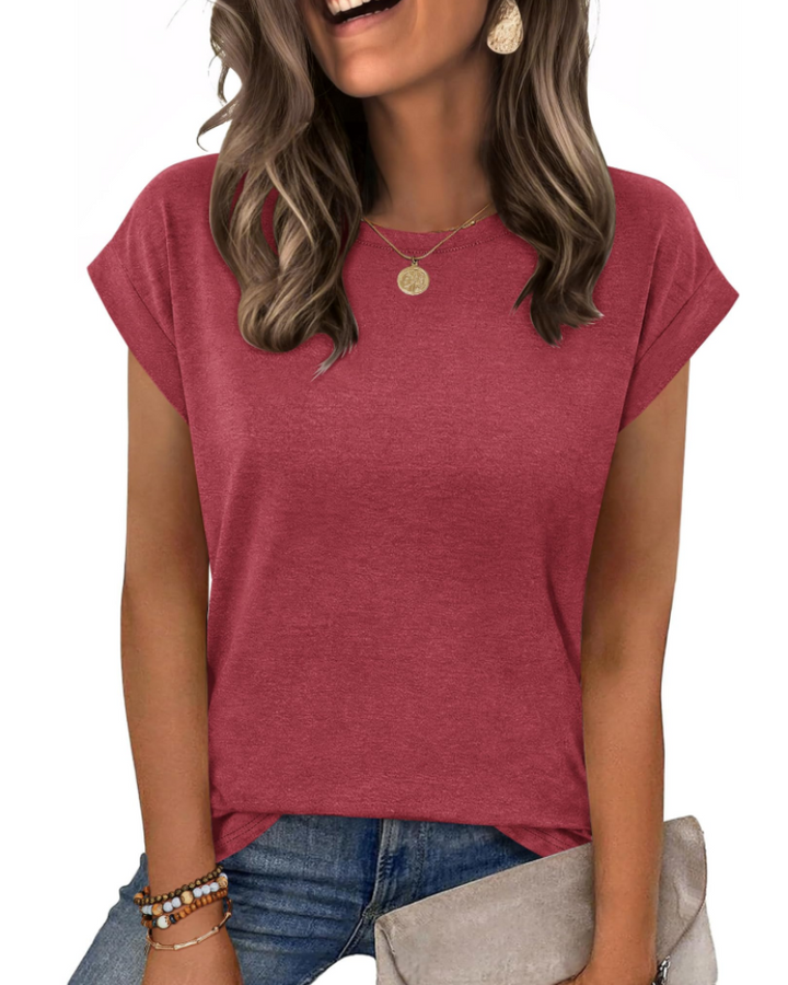 Nira Damen-T-Shirt – Rundhalsausschnitt, Cap-Sleeve-Ärmel & vielseitiges elegantes Casual-Top