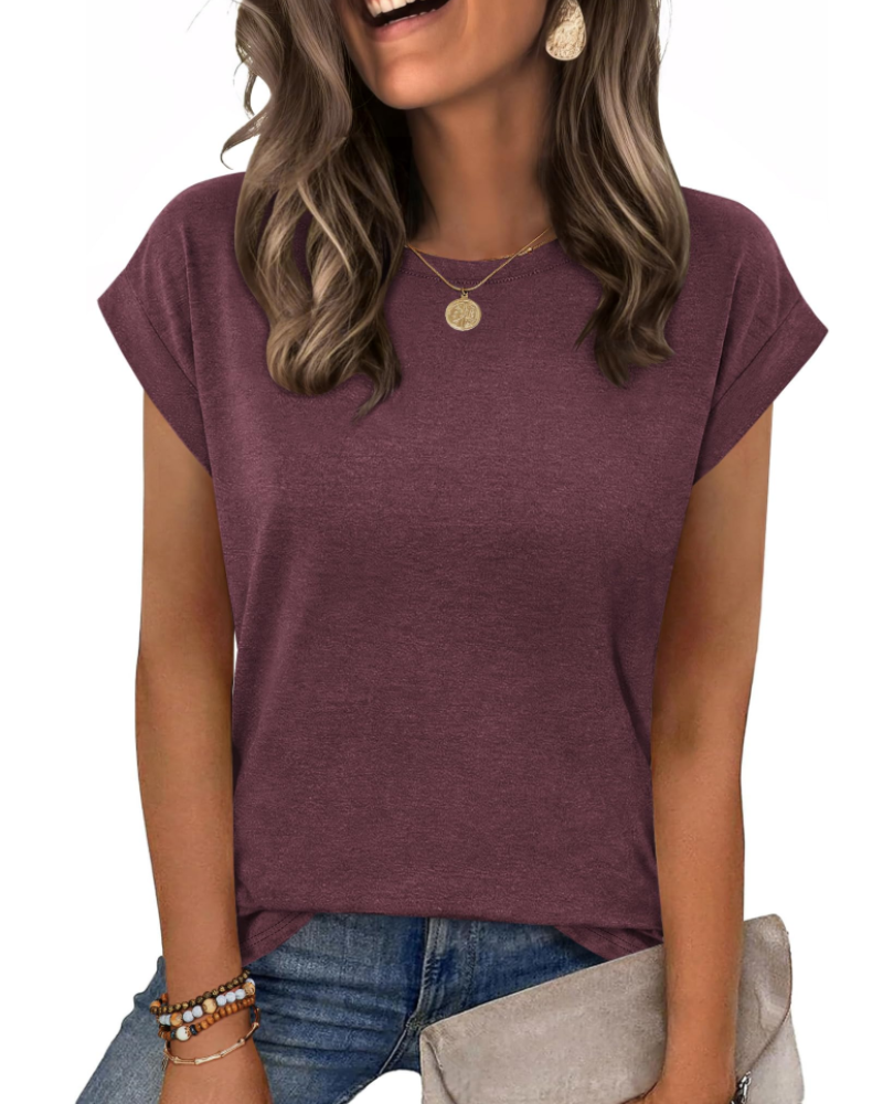 Nira Damen-T-Shirt – Rundhalsausschnitt, Cap-Sleeve-Ärmel & vielseitiges elegantes Casual-Top