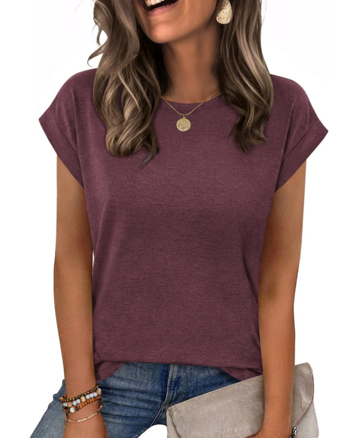 Nira Damen-T-Shirt – Rundhalsausschnitt, Cap-Sleeve-Ärmel & vielseitiges elegantes Casual-Top
