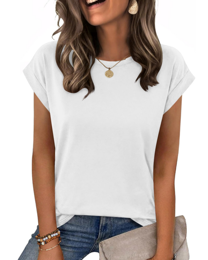 Nira Damen-T-Shirt – Rundhalsausschnitt, Cap-Sleeve-Ärmel & vielseitiges elegantes Casual-Top