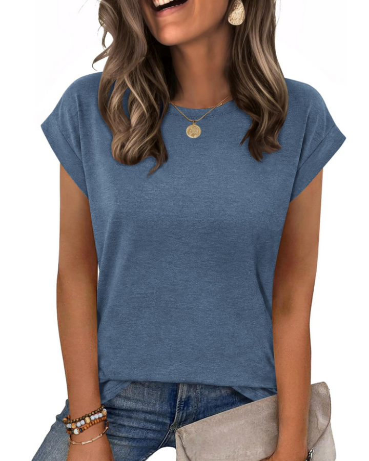 Nira Damen-T-Shirt – Rundhalsausschnitt, Cap-Sleeve-Ärmel & vielseitiges elegantes Casual-Top