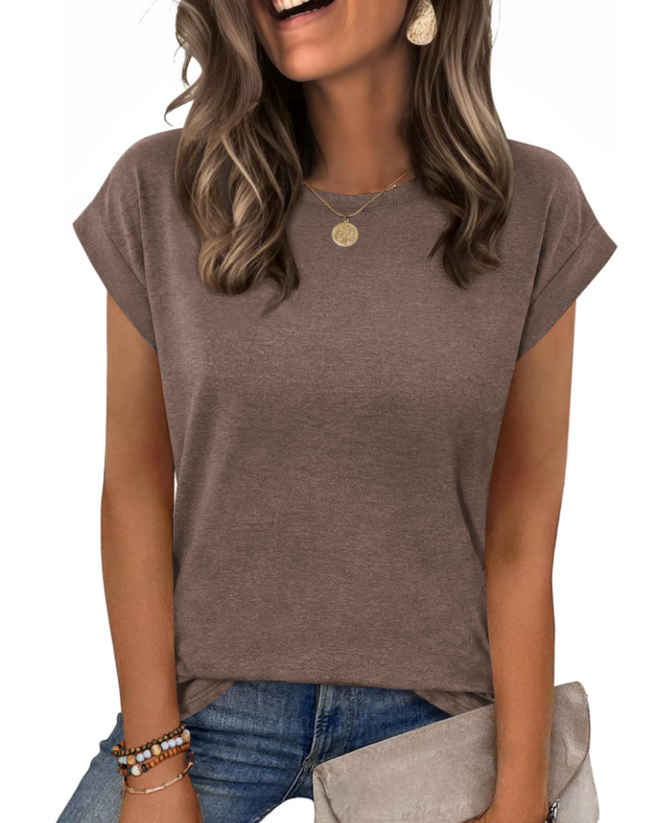 Nira Damen-T-Shirt – Rundhalsausschnitt, Cap-Sleeve-Ärmel & vielseitiges elegantes Casual-Top