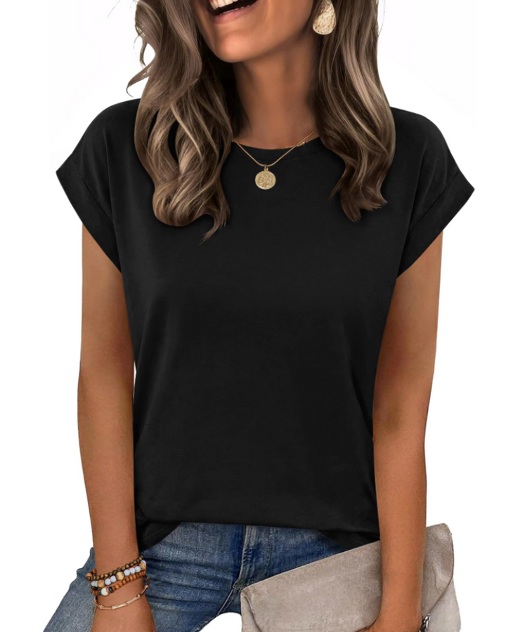 Nira Damen-T-Shirt – Rundhalsausschnitt, Cap-Sleeve-Ärmel & vielseitiges elegantes Casual-Top