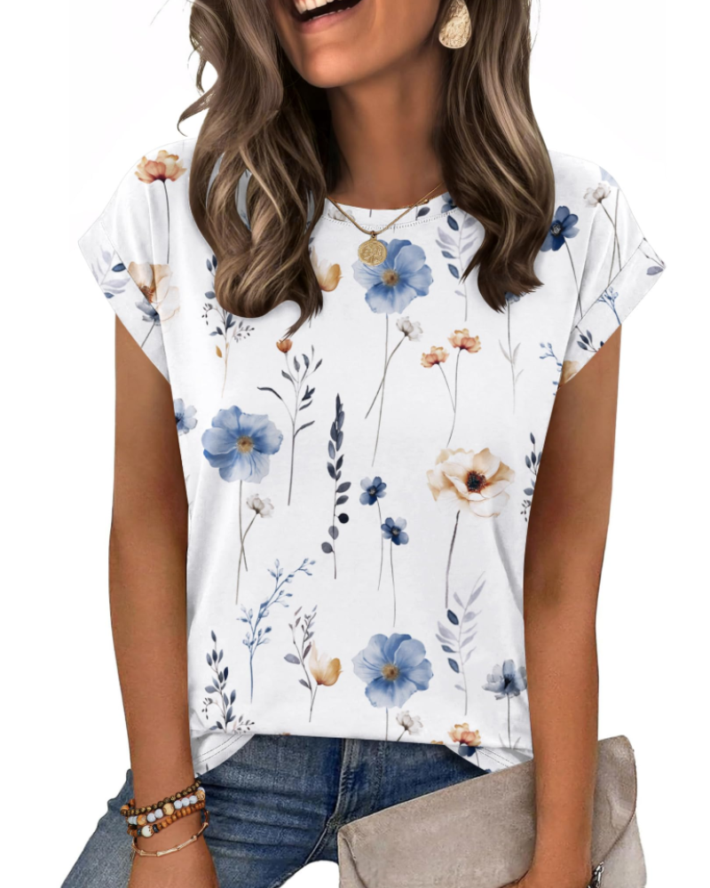 Nira Damen-T-Shirt – Rundhalsausschnitt, Cap-Sleeve-Ärmel & vielseitiges elegantes Casual-Top