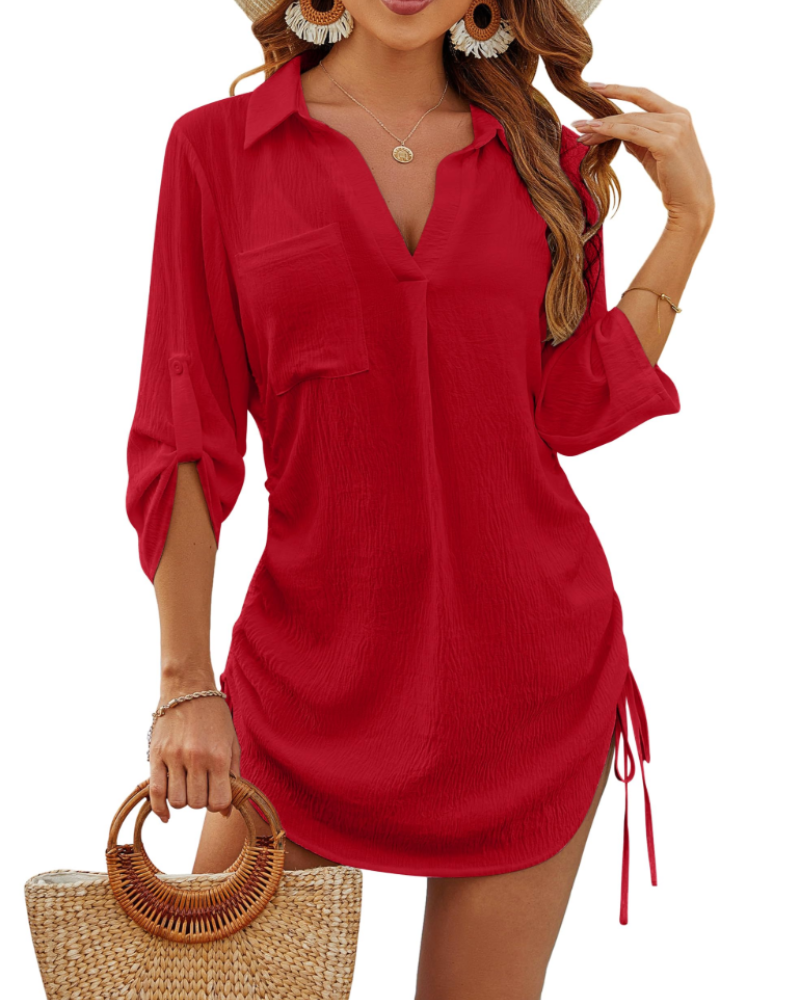 Noemi Maillot de bain femme – Chemise de plage avec cordon, manches 3/4 et style casual chic