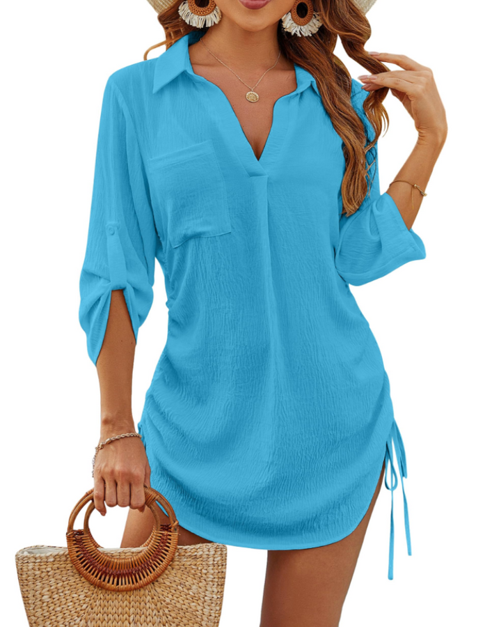 Noemi Maillot de bain femme – Chemise de plage avec cordon, manches 3/4 et style casual chic