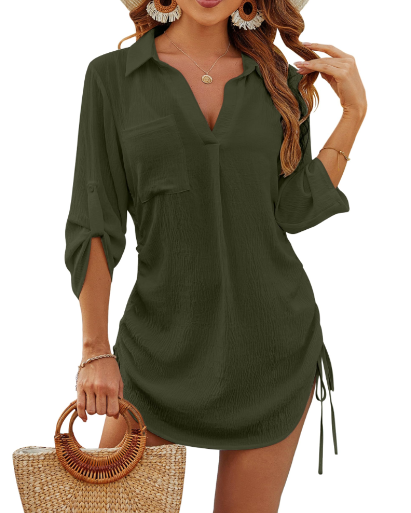 Noemi Maillot de bain femme – Chemise de plage avec cordon, manches 3/4 et style casual chic