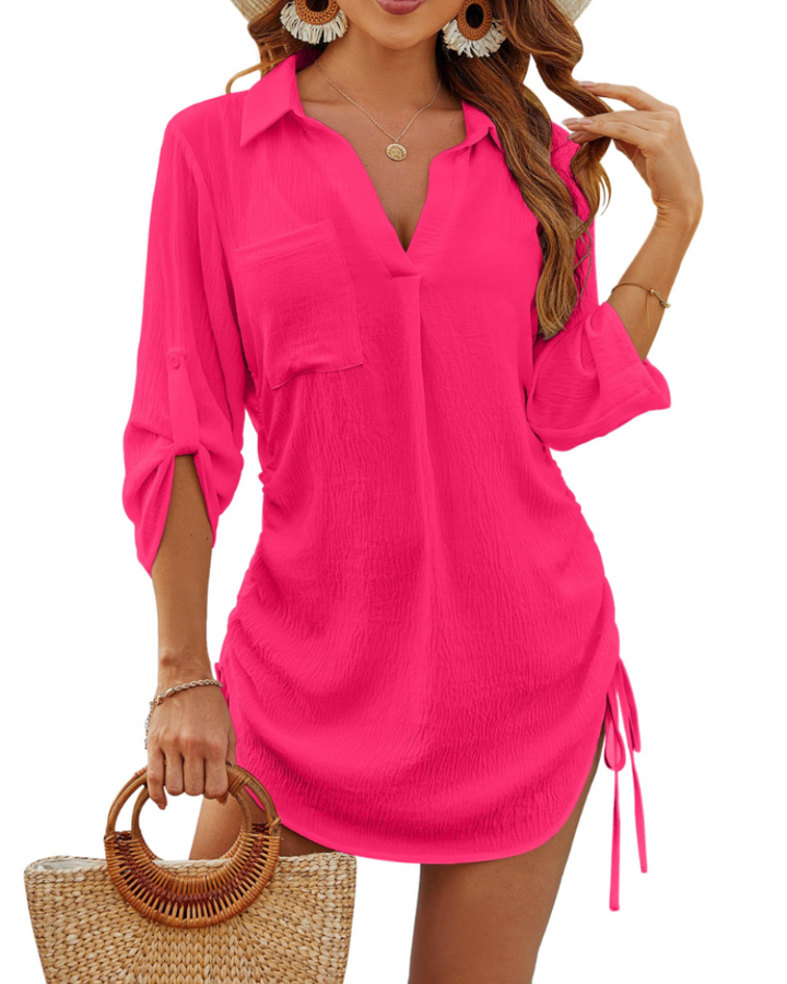 Noemi Maillot de bain femme – Chemise de plage avec cordon, manches 3/4 et style casual chic