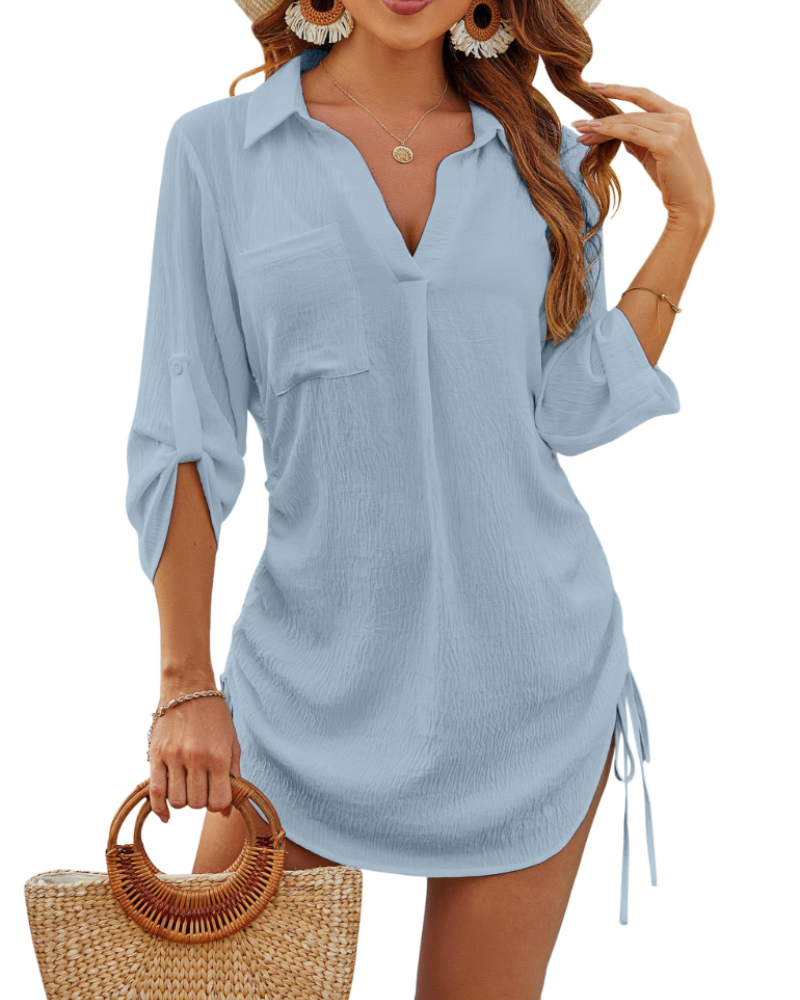 Noemi Maillot de bain femme – Chemise de plage avec cordon, manches 3/4 et style casual chic