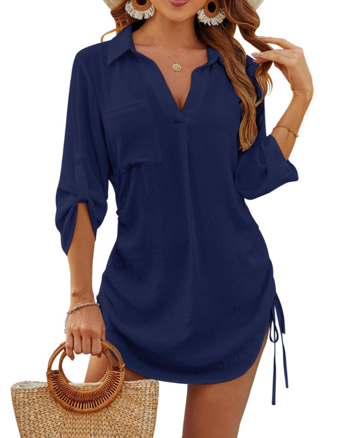 Noemi Maillot de bain femme – Chemise de plage avec cordon, manches 3/4 et style casual chic