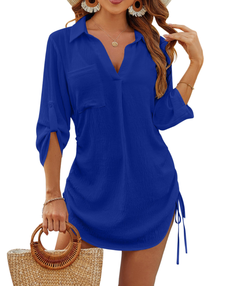 Noemi Maillot de bain femme – Chemise de plage avec cordon, manches 3/4 et style casual chic
