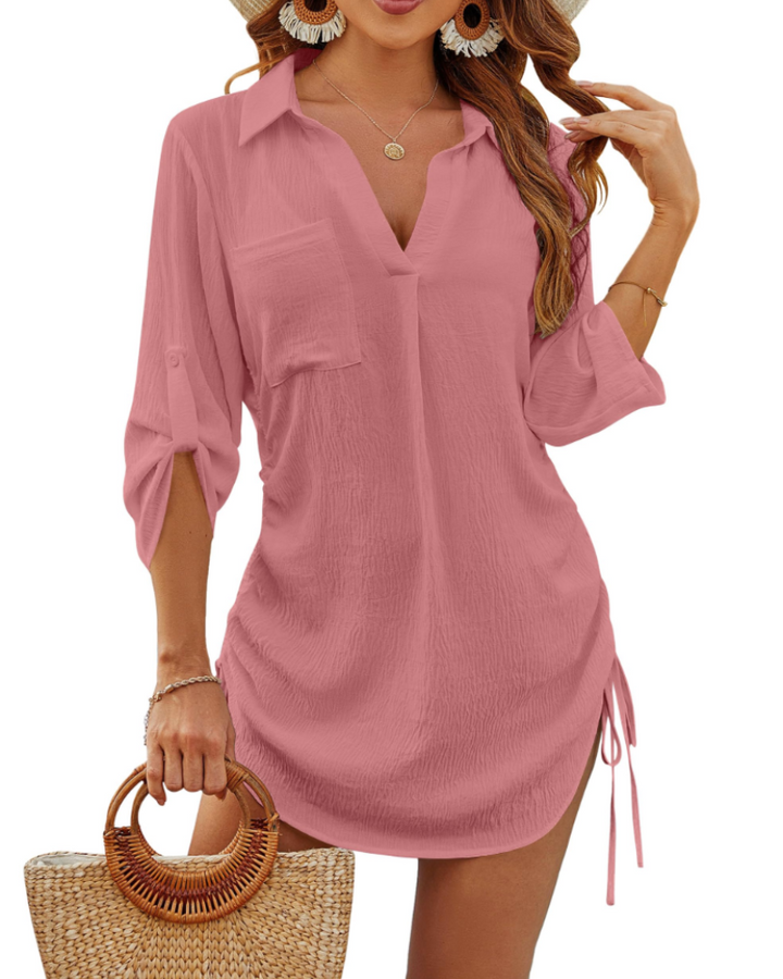 Noemi Maillot de bain femme – Chemise de plage avec cordon, manches 3/4 et style casual chic