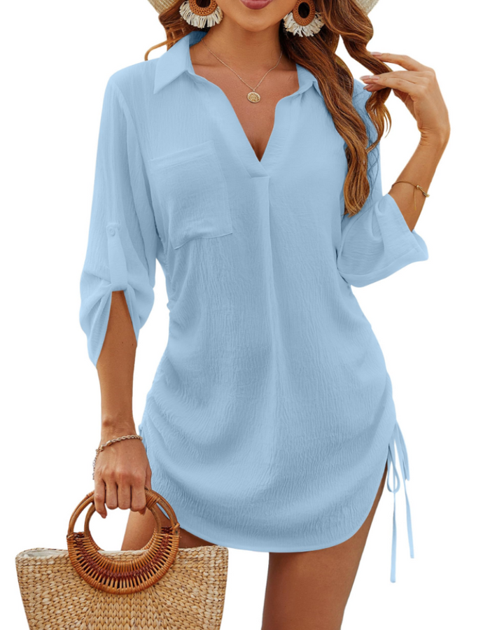 Noemi Maillot de bain femme – Chemise de plage avec cordon, manches 3/4 et style casual chic