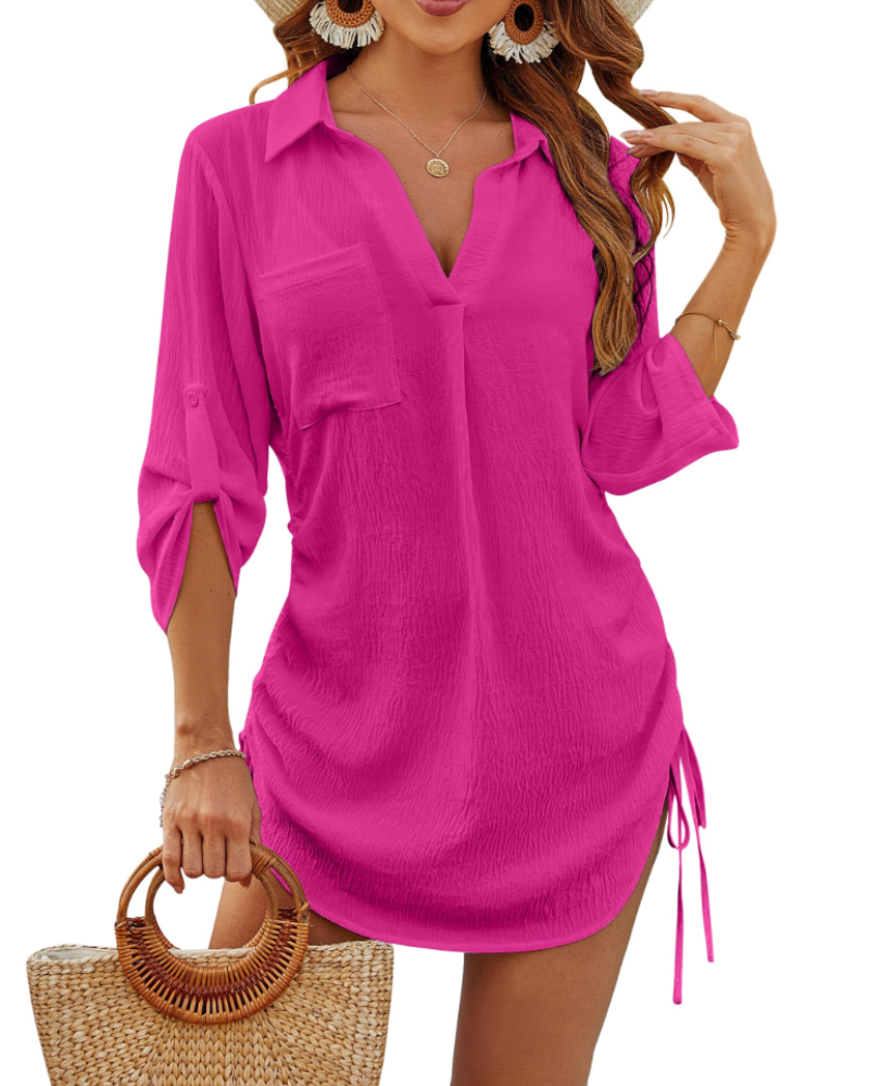 Noemi Maillot de bain femme – Chemise de plage avec cordon, manches 3/4 et style casual chic