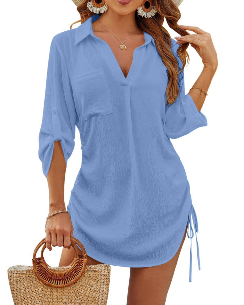 Noemi Maillot de bain femme – Chemise de plage avec cordon, manches 3/4 et style casual chic