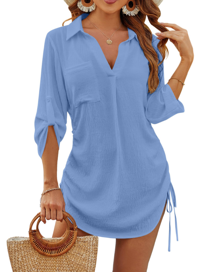 Noemi Maillot de bain femme – Chemise de plage avec cordon, manches 3/4 et style casual chic