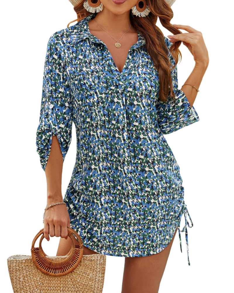 Noemi Maillot de bain femme – Chemise de plage avec cordon, manches 3/4 et style casual chic