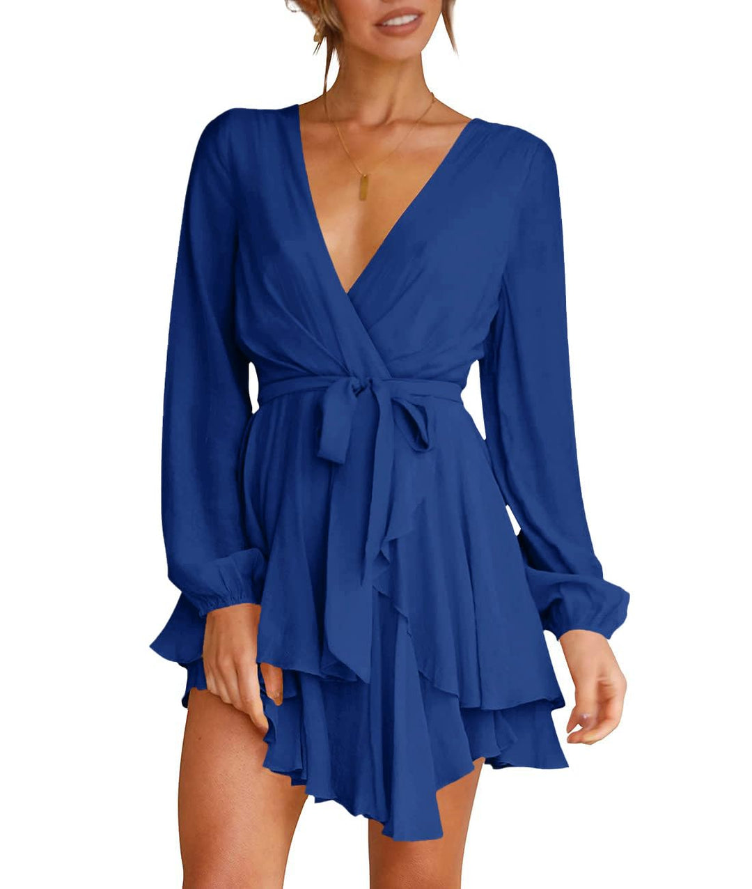 Brinley Vestido Mujer Cruzado – Escote en V Profundo, Volantes y Cintura Alta Elegante