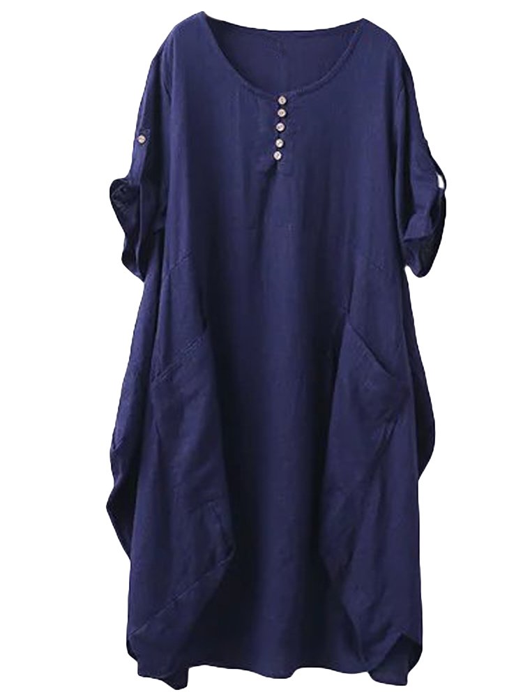 Wisteria Vestido Túnica Mujer – Lino Algodón, Mangas Cortas y Bolsillos Boho Oversize