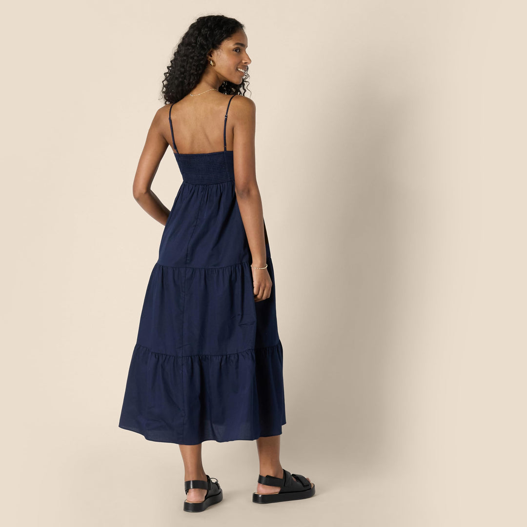 Delyth Vestido Maxi para Mujer – Escote en V, Tirantes Ajustables y Corte en A con Volantes