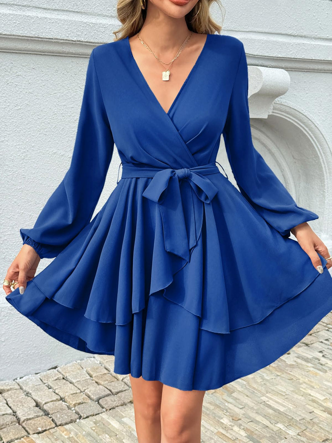 Brinley Vestido Mujer Cruzado – Escote en V Profundo, Volantes y Cintura Alta Elegante