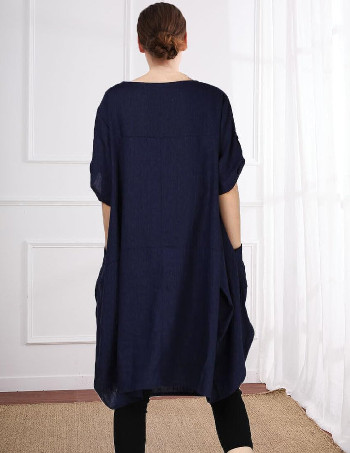 Wisteria Vestido Túnica Mujer – Lino Algodón, Mangas Cortas y Bolsillos Boho Oversize