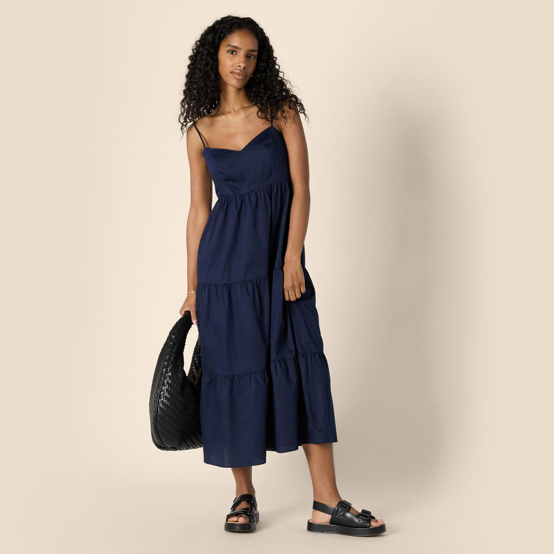Delyth Vestido Maxi para Mujer – Escote en V, Tirantes Ajustables y Corte en A con Volantes