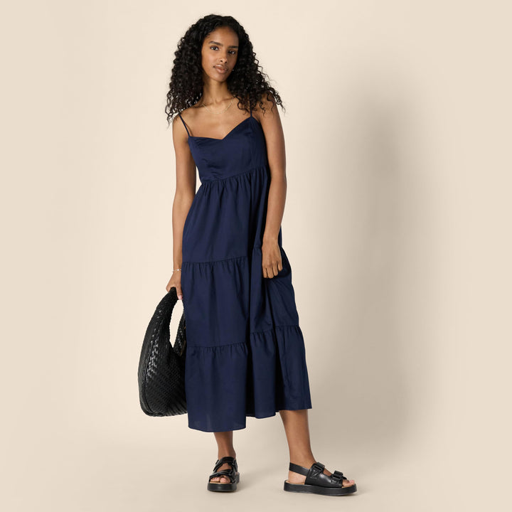 Delyth Vestido Maxi para Mujer – Escote en V, Tirantes Ajustables y Corte en A con Volantes