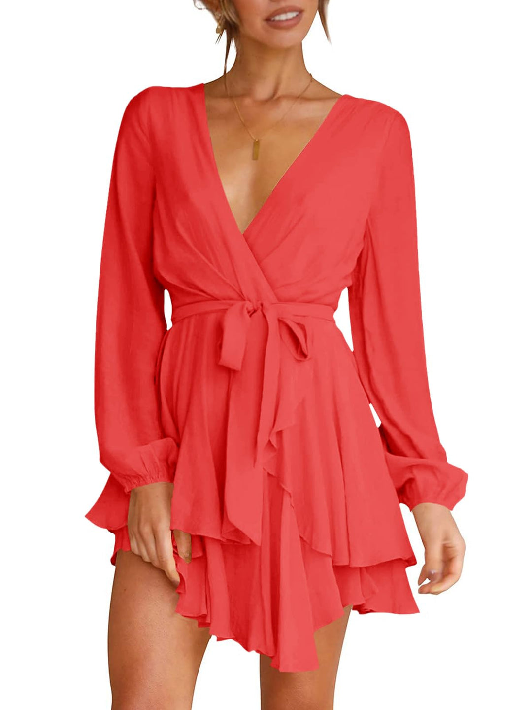 Brinley Vestido Mujer Cruzado – Escote en V Profundo, Volantes y Cintura Alta Elegante