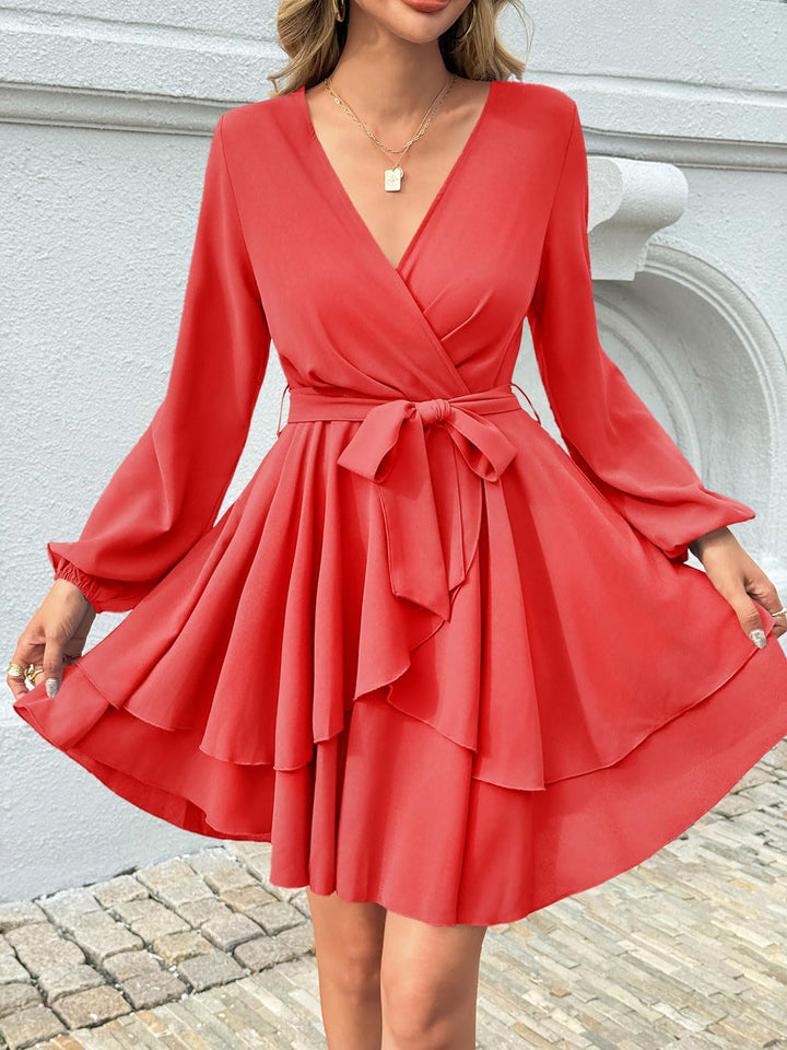 Brinley Vestido Mujer Cruzado – Escote en V Profundo, Volantes y Cintura Alta Elegante