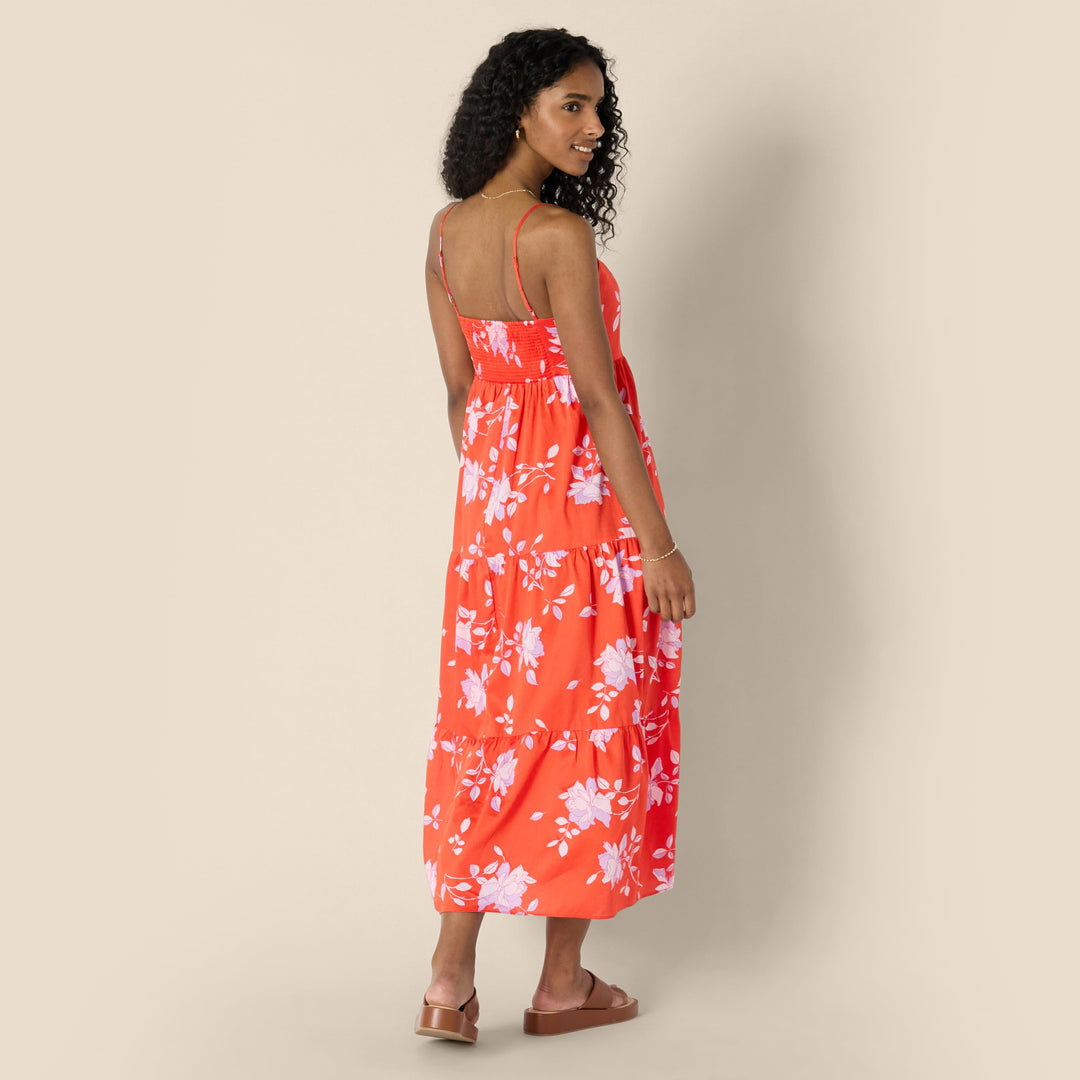 Delyth Vestido Maxi para Mujer – Escote en V, Tirantes Ajustables y Corte en A con Volantes