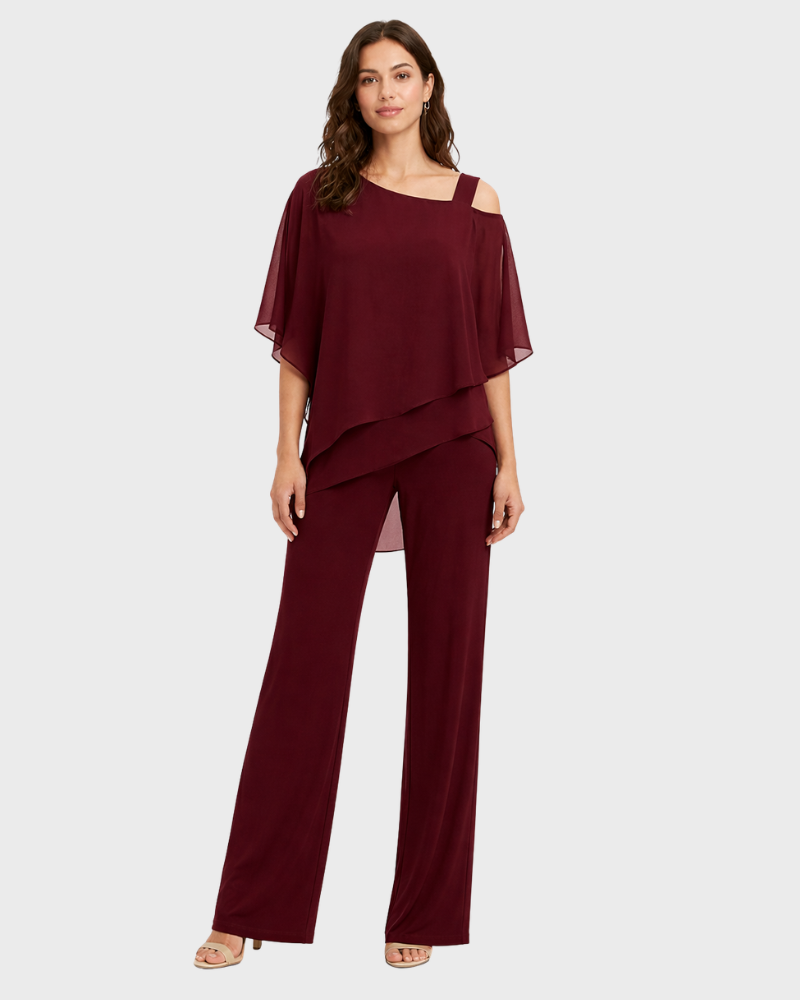 Zestaw Leah Donna Elegante Due Pezzi – Asymetryczny Top i Luźne Spodnie