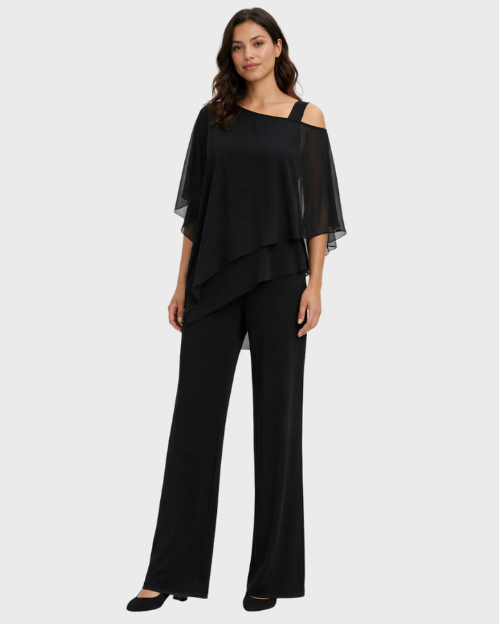Zestaw Leah Donna Elegante Due Pezzi – Asymetryczny Top i Luźne Spodnie