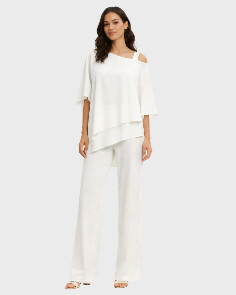 Zestaw Leah Donna Elegante Due Pezzi – Asymetryczny Top i Luźne Spodnie