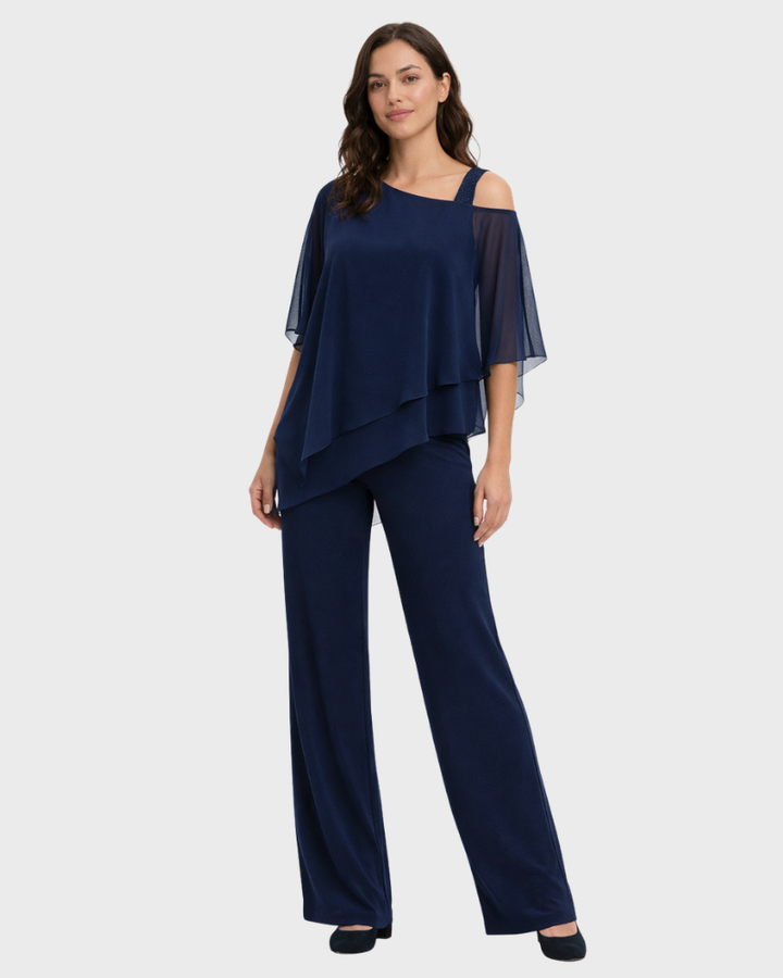 Zestaw Leah Donna Elegante Due Pezzi – Asymetryczny Top i Luźne Spodnie