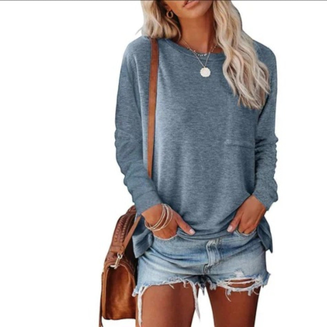 Lilou | T-shirt décontracté à col rond pour femme | Manches longues