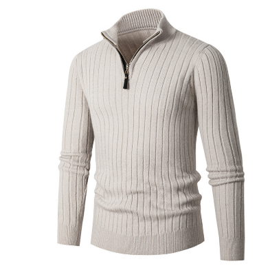 Suéter casual para hombre con media cremallera | tejido a mano