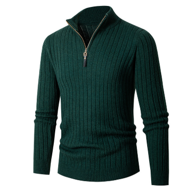 Suéter casual para hombre con media cremallera | tejido a mano