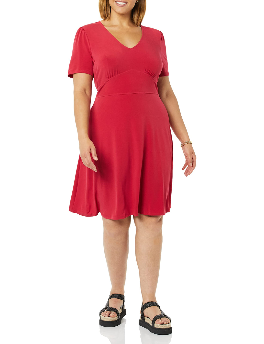 Novaria Damekjole Fit & Flare – V-hals, Elastisk Jersey & A-linje Blomstermønster