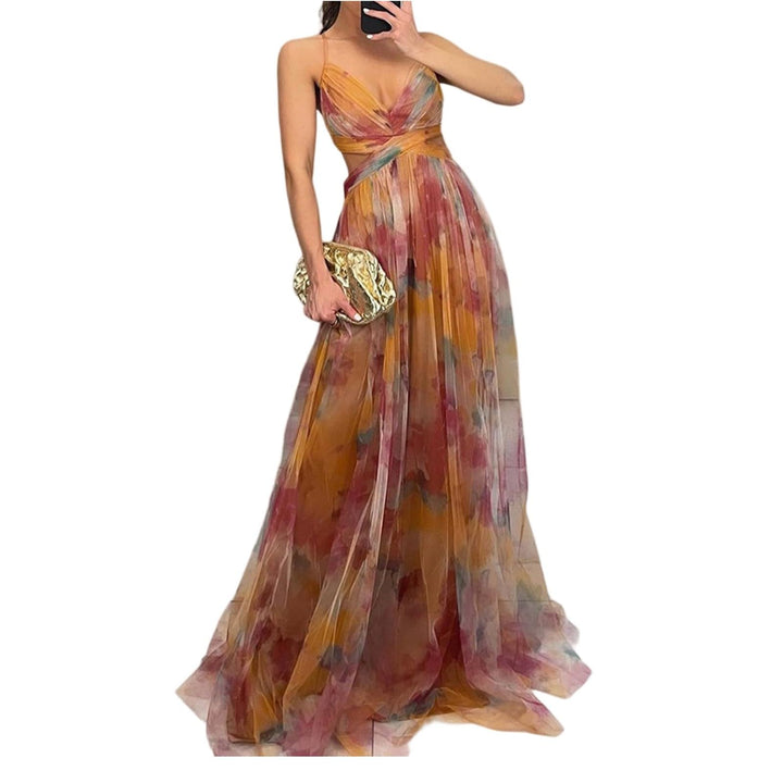 Evania Vestido Elegante para Mujer – Hombros Descubiertos, Tul en Línea A y Maxi con Abertura para Noche