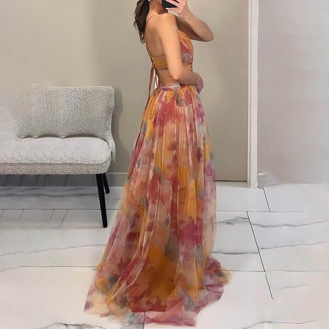 Evania Vestido Elegante para Mujer – Hombros Descubiertos, Tul en Línea A y Maxi con Abertura para Noche
