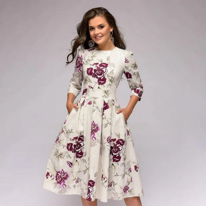 Abito Floreale Con Scollo Rotondo Per Donna | Midi