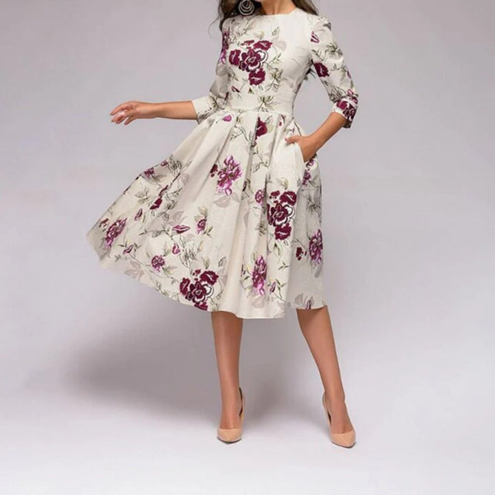 Abito Floreale Con Scollo Rotondo Per Donna | Midi