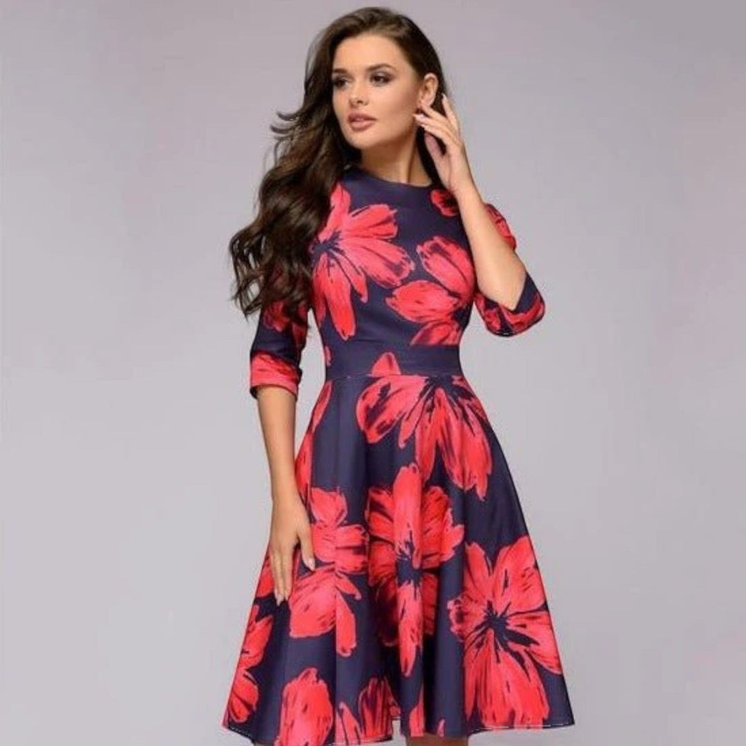 Abito Floreale Con Scollo Rotondo Per Donna | Midi