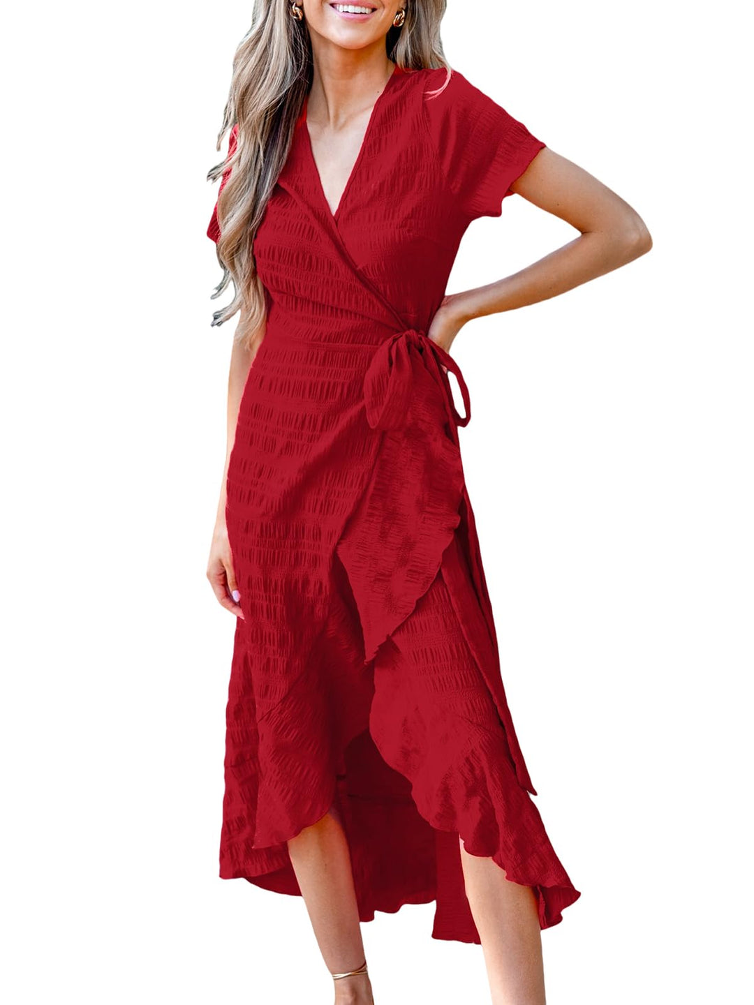 Zara Maxi-kjole for dame – V-hals, volangerm med kald skulder og asymmetrisk kant