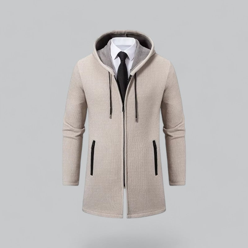 Caleb Cappotto Herre med Hætte – Slim Fit Jakke i Uldlook med Fleecefor
