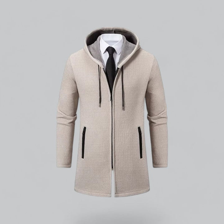 Caleb Cappotto Herre med Hætte – Slim Fit Jakke i Uldlook med Fleecefor