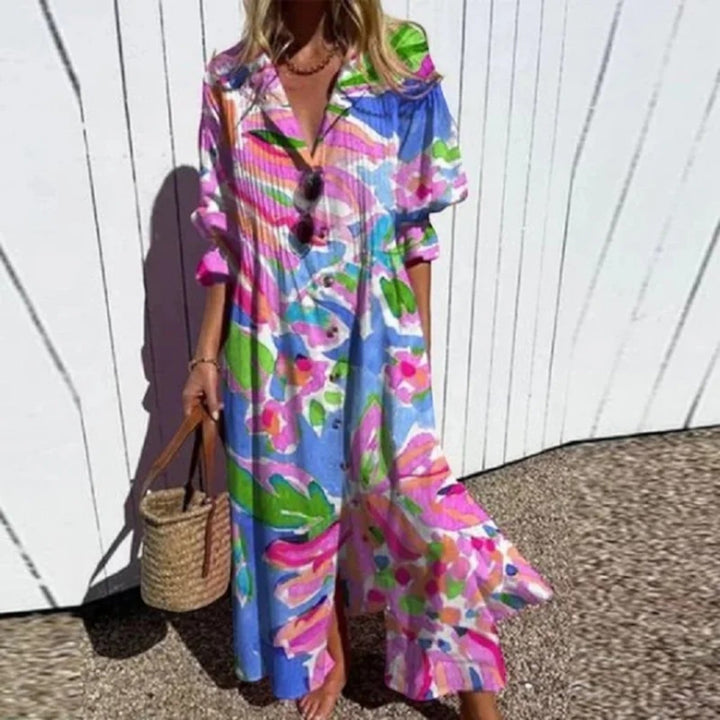 Amandine | Boho-Kleid mit V-Ausschnitt für Damen | Maxikleid